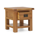 Zelah Oak Lamp Table with Drawer - Side view with drawer open