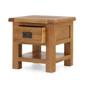 Zelah Oak Lamp Table with Drawer - Side view with drawer open