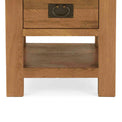 Zelah Oak Lamp Table with Drawer - Close up of lower shelf and legs