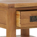 Zelah Oak Lamp Table with Drawer - Close up of dovetail joints on drawer