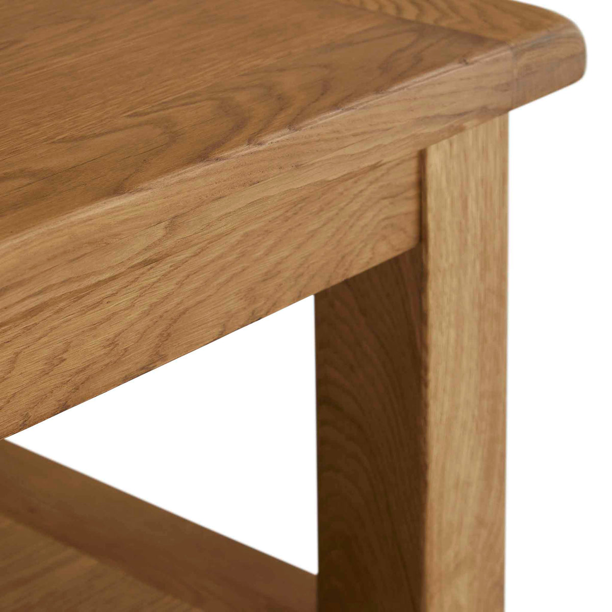 Zelah Oak Coffee Table - Close up of corner of table and leg