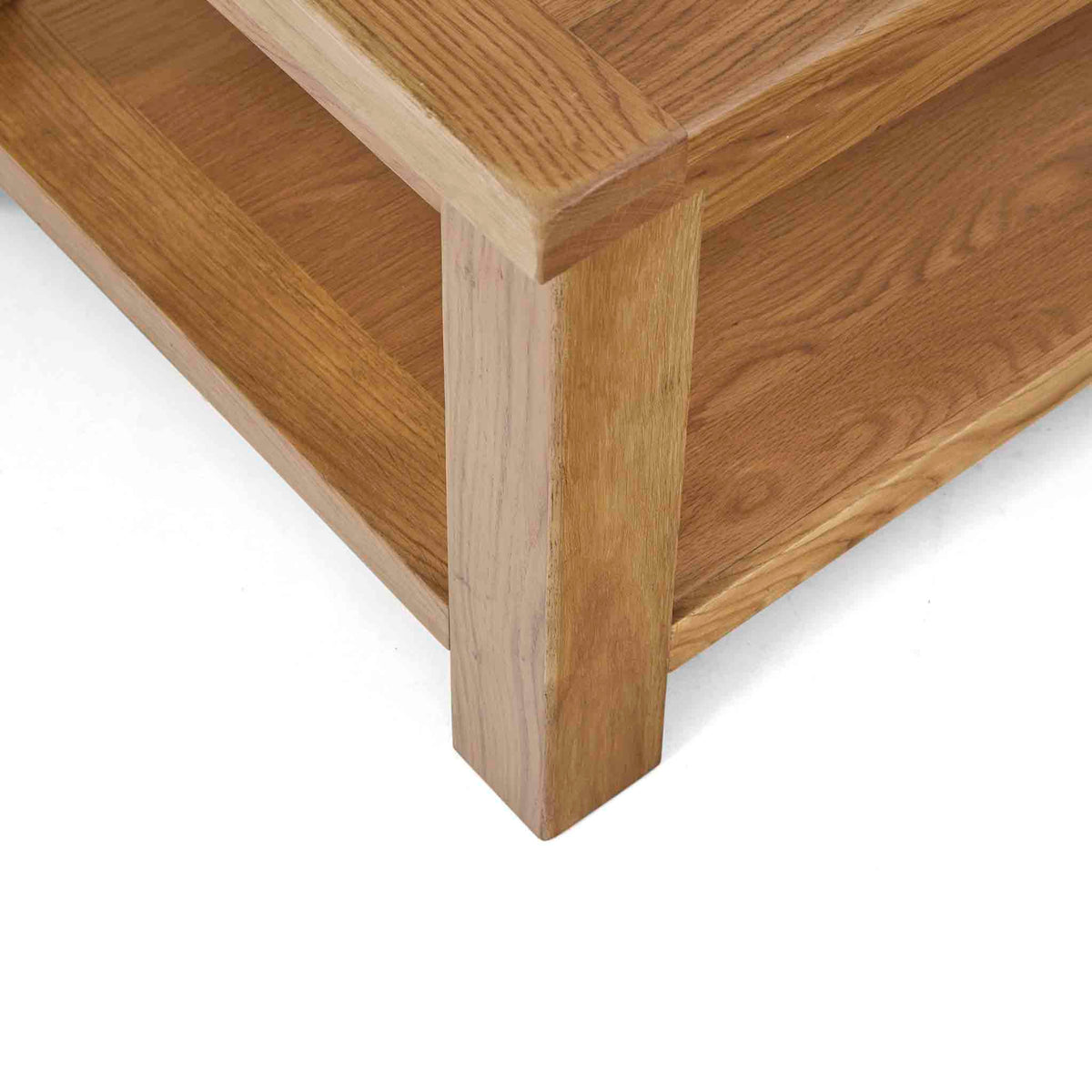 Zelah Oak Coffee Table - Looking down on corner of table