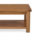 Zelah Oak Large Coffee Table - Close up of top and lower shelf