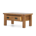 Zelah Oak Coffee Table with Drawer - Side view with drawer open