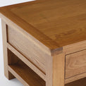 Zelah Oak King Coffee Table - Close up of top corner of table