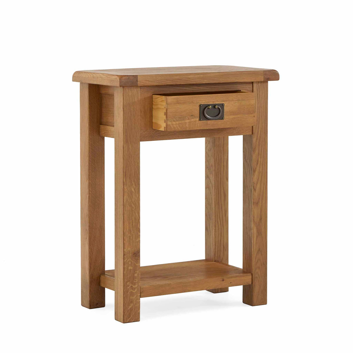 Zelah Oak Telephone Table - Side view with drawer open