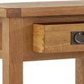 Zelah Oak Telephone Table - Close up of dovetail joints on drawer