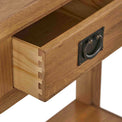 Zelah Oak Console Table - Close up of dovetail joints on drawer