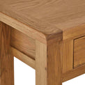 Zelah Oak Console Table - Close up of top corner