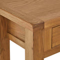 Zelah Oak Console Table - Close up of top corner