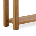 Zelah Oak Console Table - Close up of lower shelf and legs