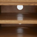 Zelah Oak 150cm TV Stand - Close up of shelving and access hole