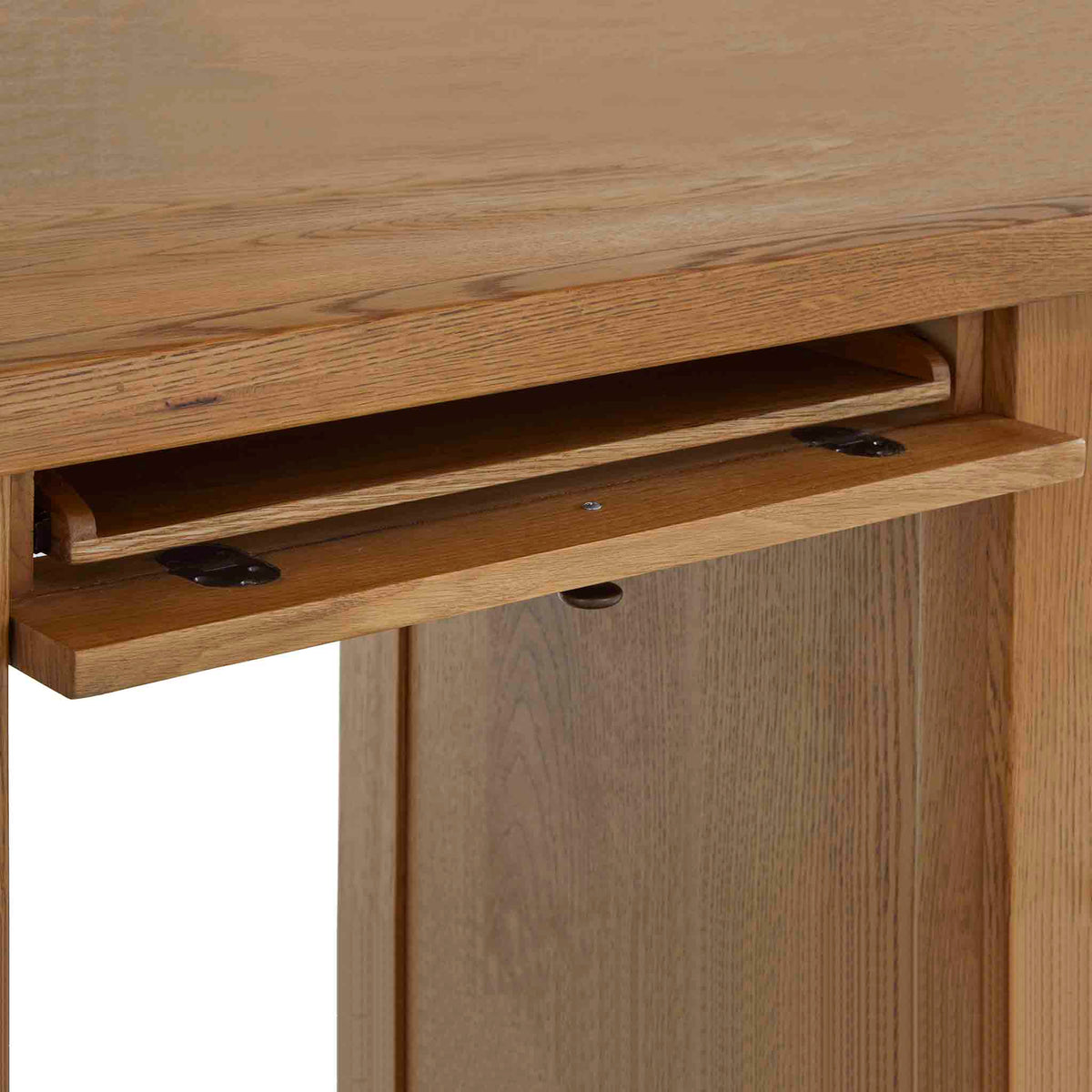 Zelah Oak Large Computer Desk - Drawer fron down showing keyboard tray