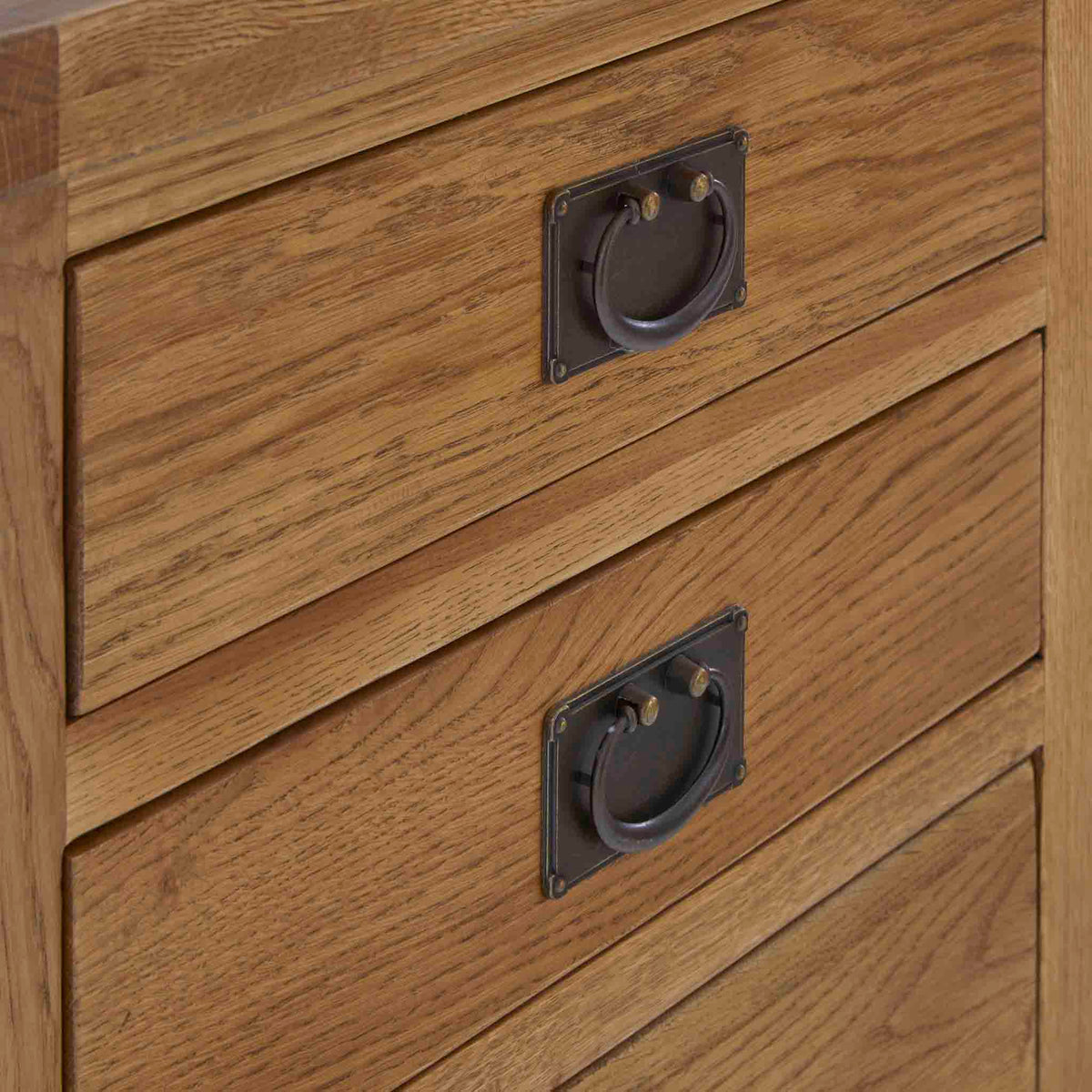 Zelah Oak Large Computer Desk - Close up of drawer fronts