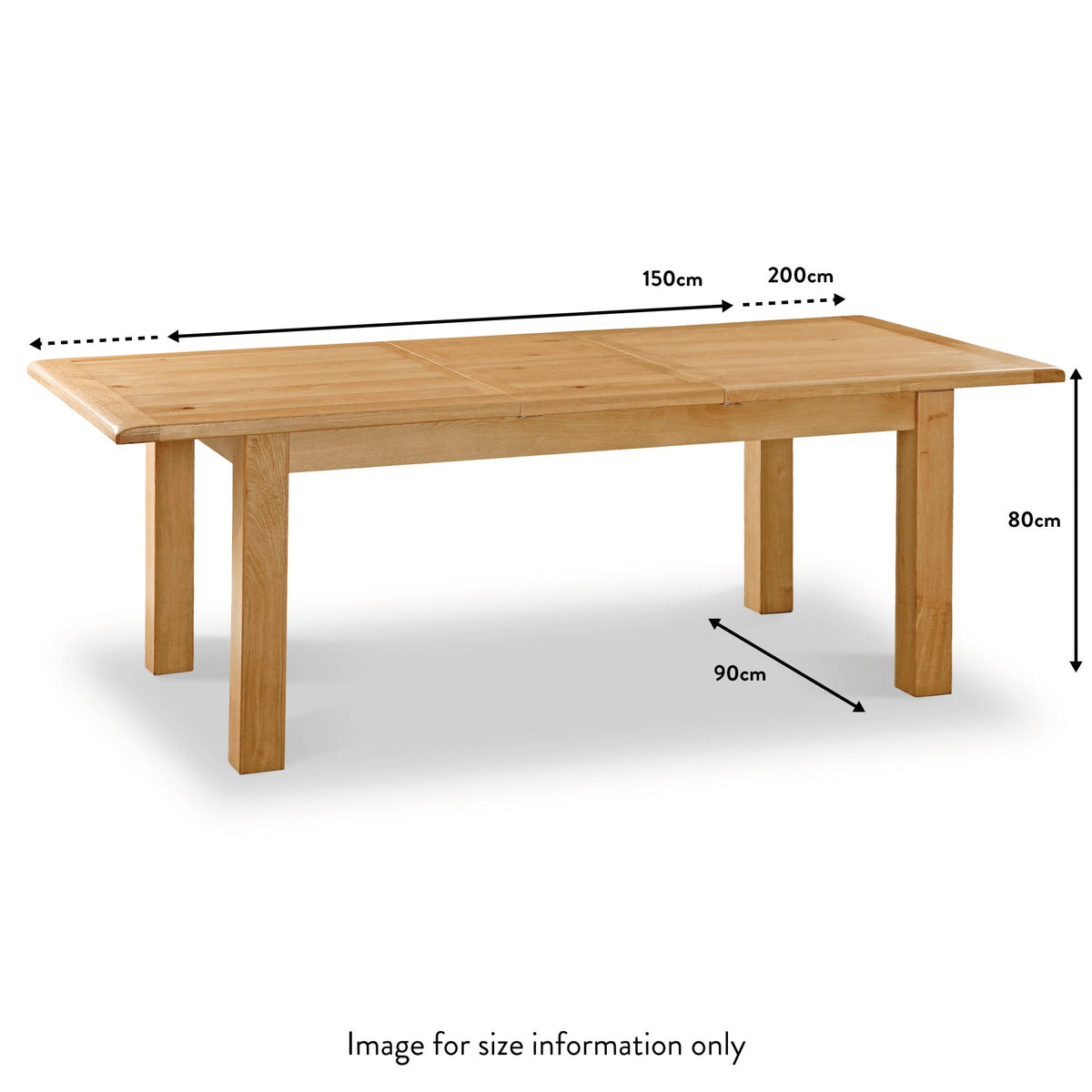 Zelah Oak Small Extending Dining Table 150cm-200cm dimensions