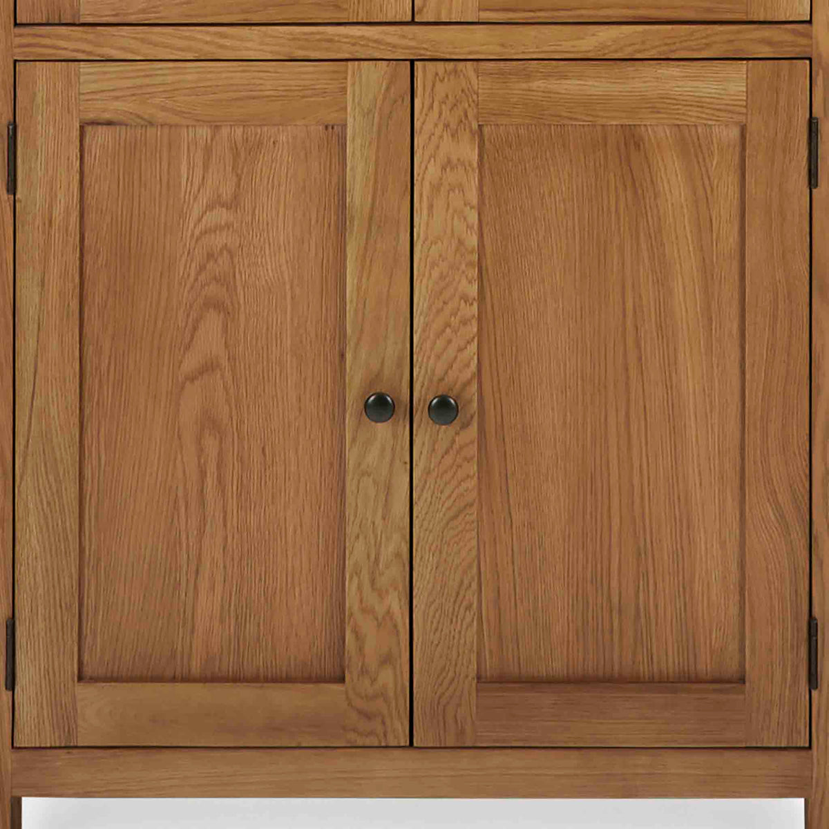 Zelah Oak Display Cabinet - Close up of lower cupboard doors