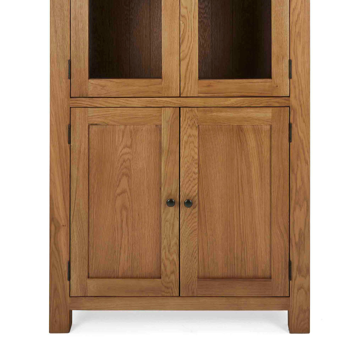 Zelah Oak Display Cabinet - Close up of lower cupboard