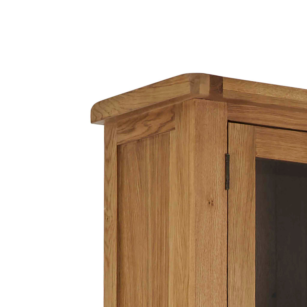 Zelah Oak Display Cabinet - Close up of top corner