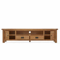 Zelah Oak 200cm TV Stand - Front view with cupboards and doors open