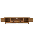 Zelah Oak 200cm TV Stand - Front view with cupboards and doors open