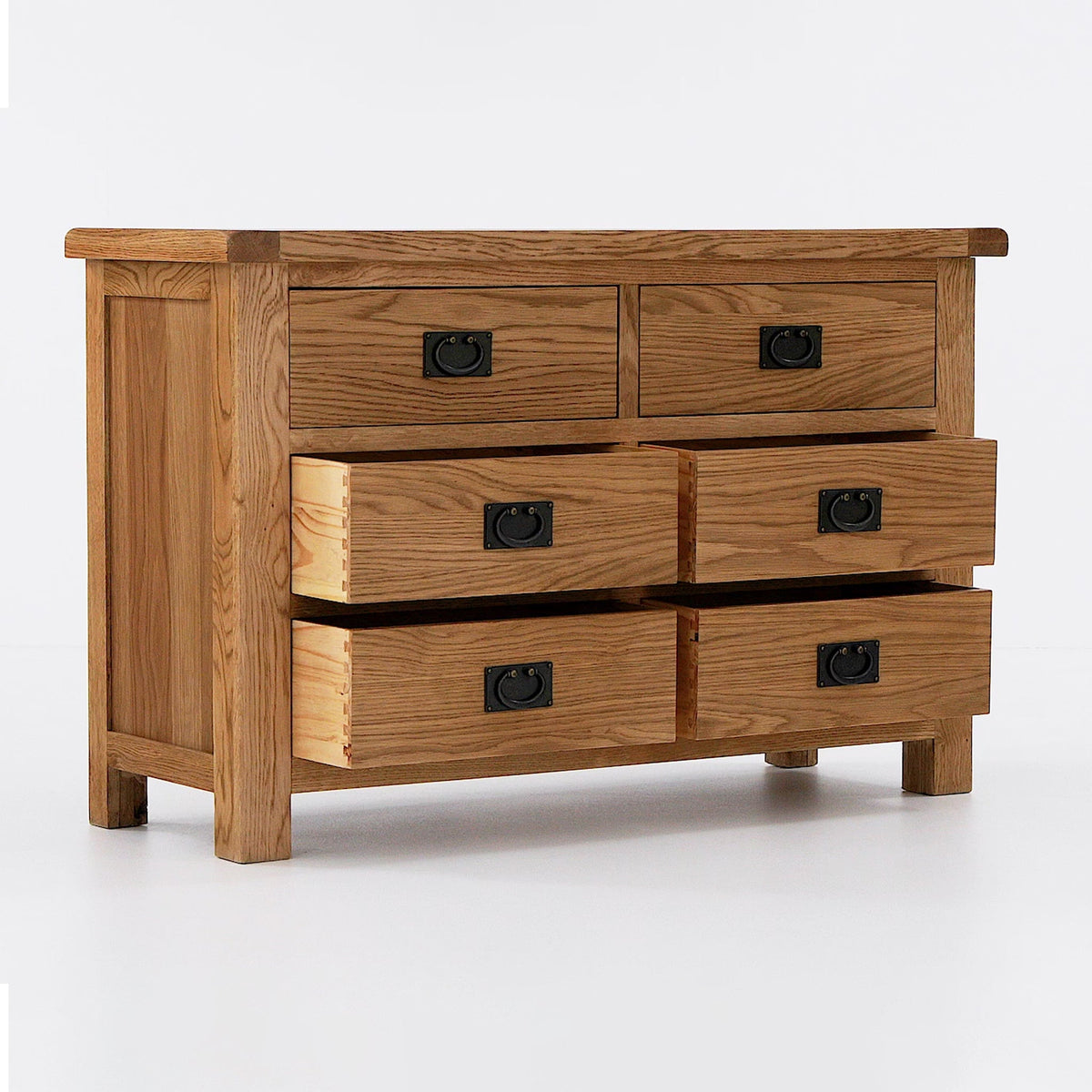 Zelah Oak 3+3 Drawer Chest of Drawers - With bottom drawers open