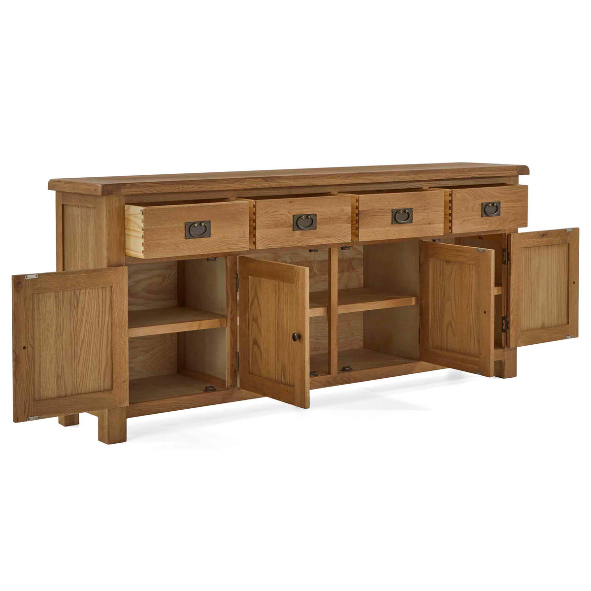 Zelah Oak Extra Large Sideboard - With cupboards and drawers open