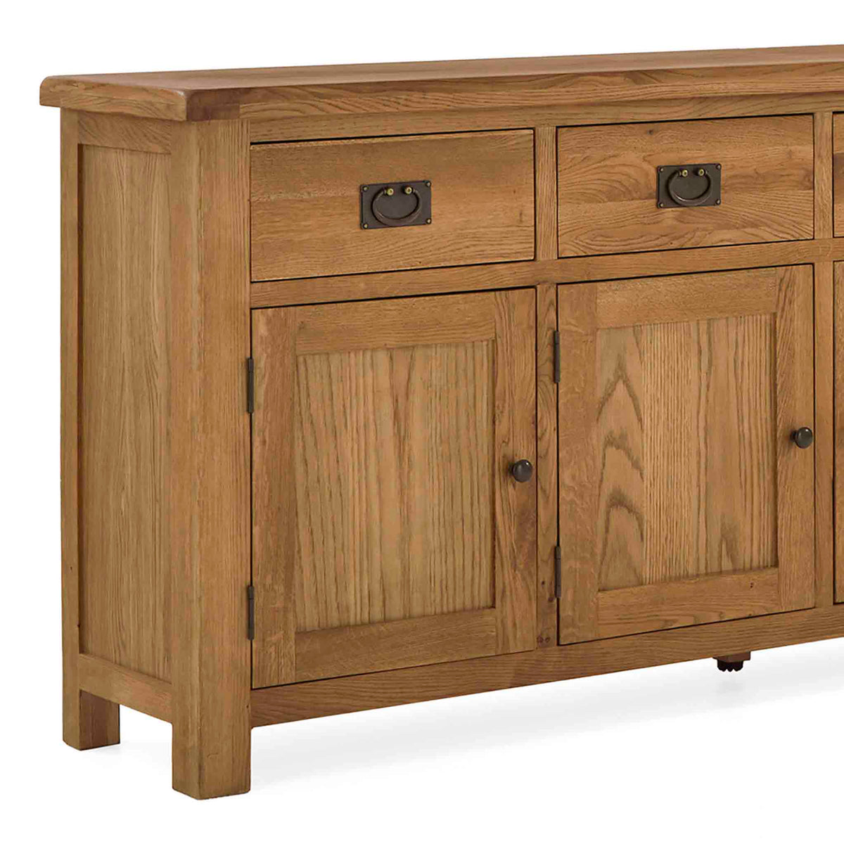 Zelah Oak Extra Large Sideboard - Close up of front of drawers and cupboard