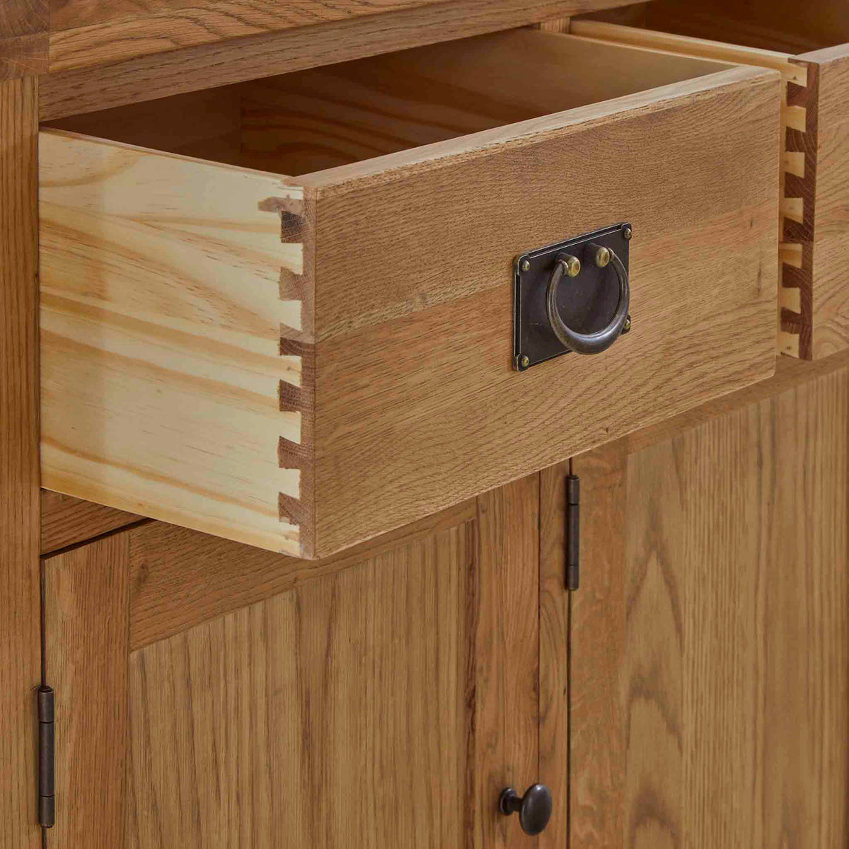 Zelah Oak Extra Large Sideboard - Showing dovetail joints on drawers