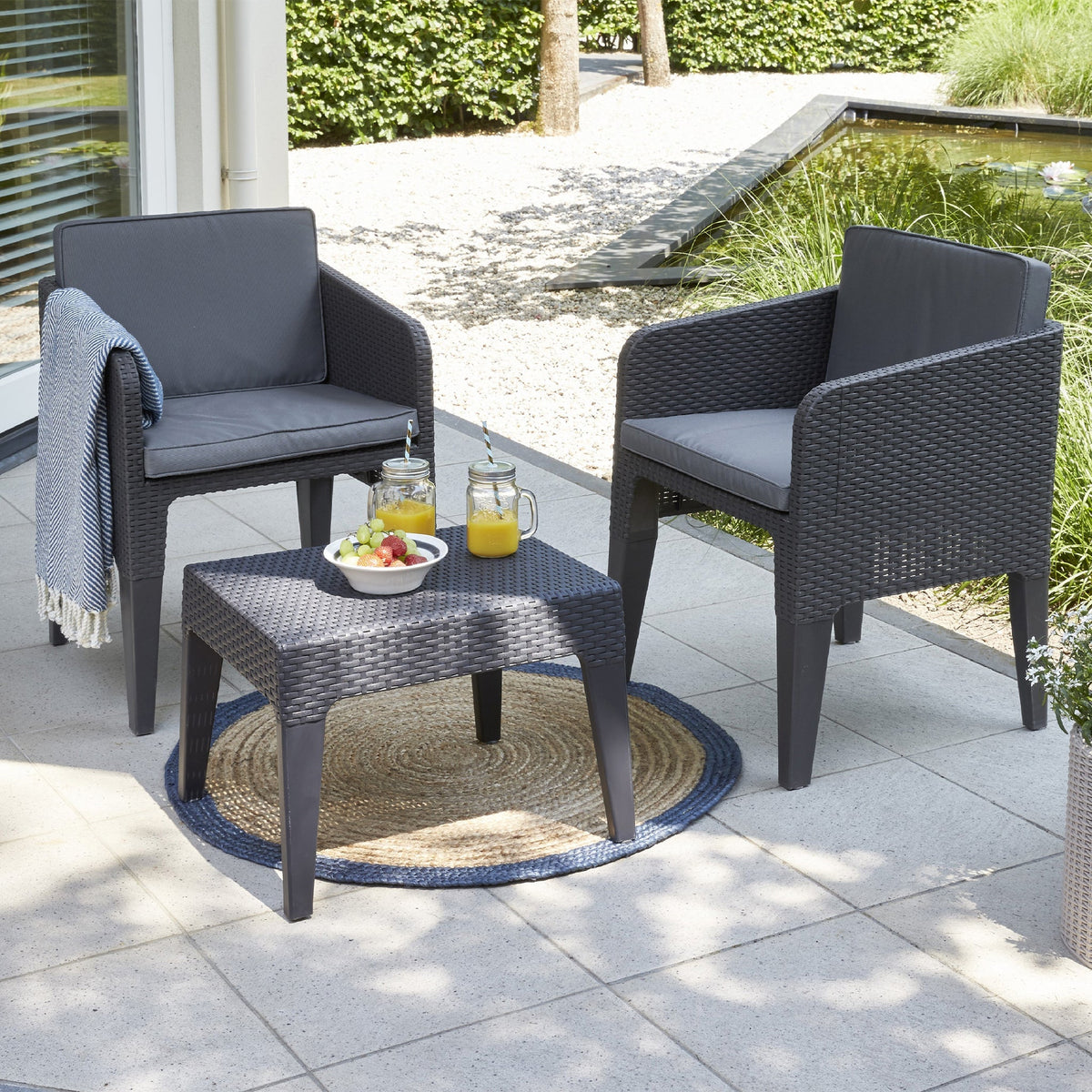 Columbia Charcoal Garden Bistro Set of Two Armchairs with Table