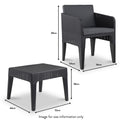 Columbia Charcoal Balcony Set of Two Armchairs with Table dimensions