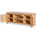 Surrey Oak TV Stand 120cm - Side view with cupboard doors open