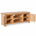 Surrey Oak TV Stand 120cm - Side view with cupboard doors open