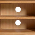 Surrey Oak TV Stand 120cm - Close up of mid section cable access holes and shelves