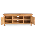 Surrey Oak TV Stand 120cm - Front view with cupboard doors open