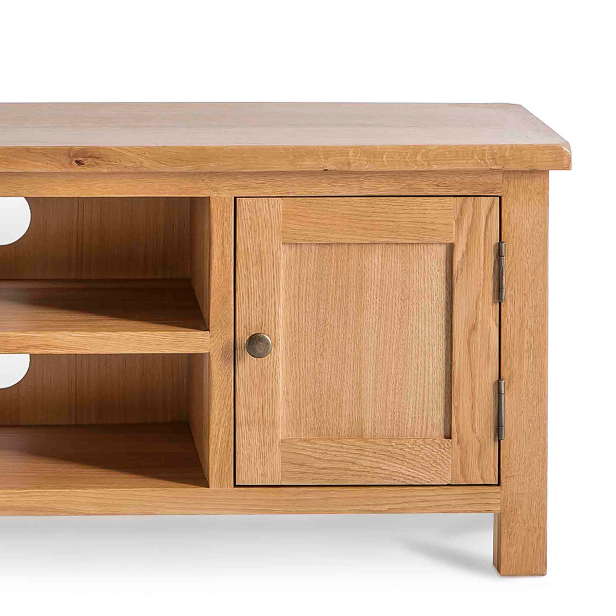 Surrey Oak TV Stand 120cm - Close up of top and lower cupboard