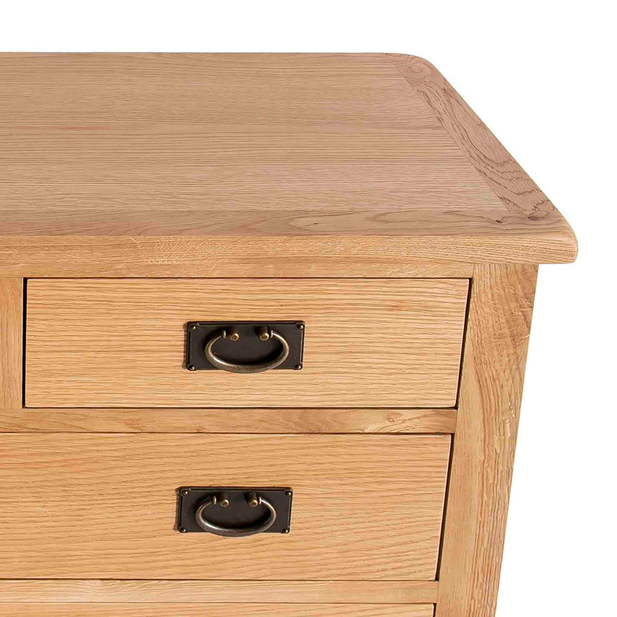 Surrey Oak 2 Over 3 Chest of Drawers - Close up of top smaller drawer