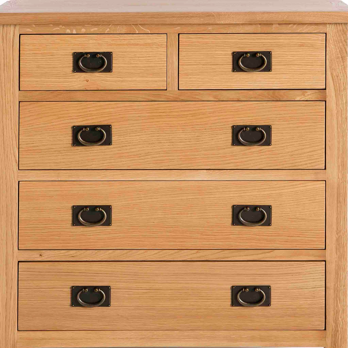 Surrey Oak 2 Over 3 Chest of Drawers - Close up of Drawer Fronts