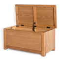 Surrey Oak Blanket Box / Ottoman - Side view with lid open