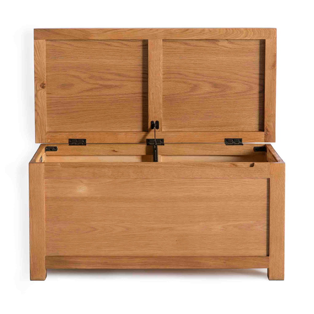 Surrey Oak Blanket Box / Ottoman - Front view with lid open