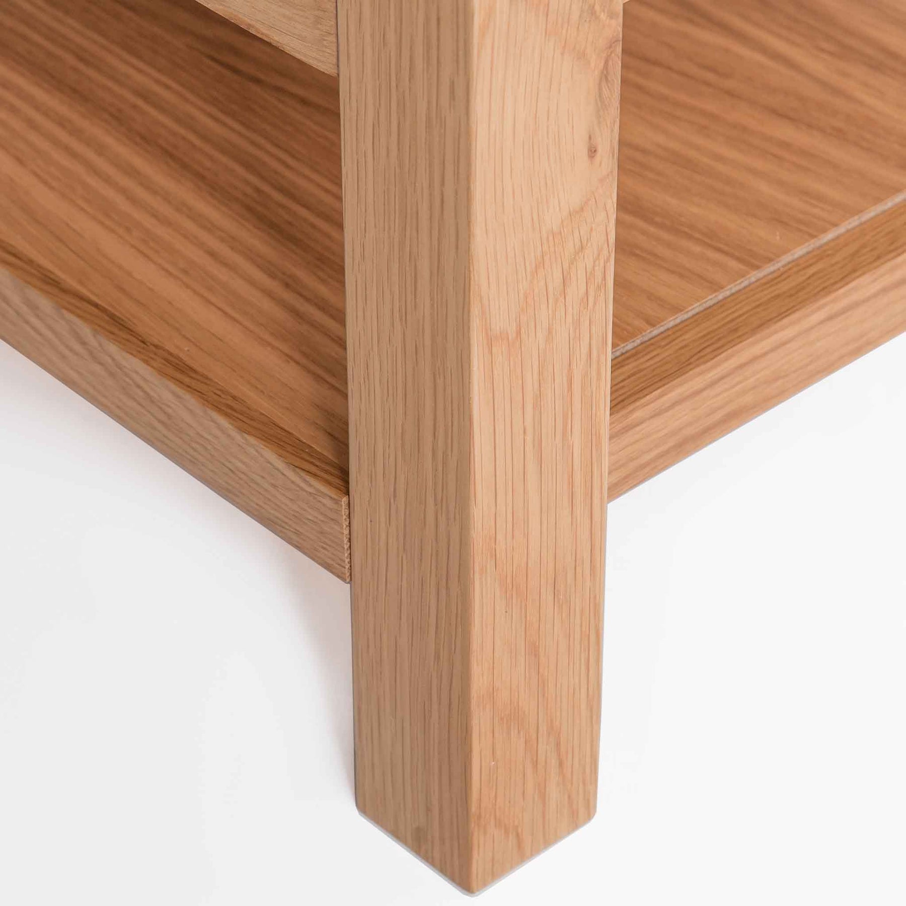 London Oak Coffee Table with Drawer - View of lower shelf and foot of coffee table