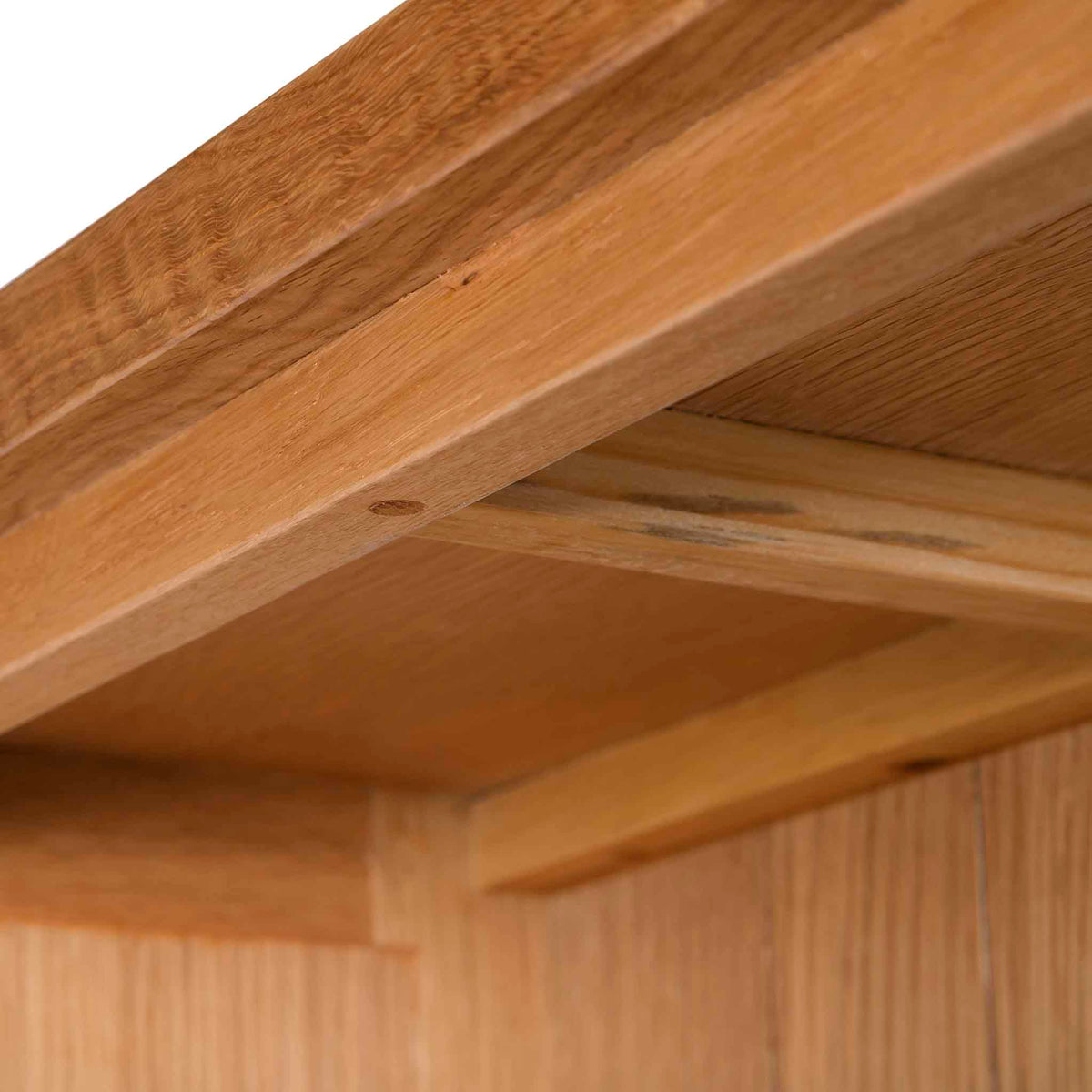 London Oak Large Bookcase - Close up of inside/underneath top of bookcase