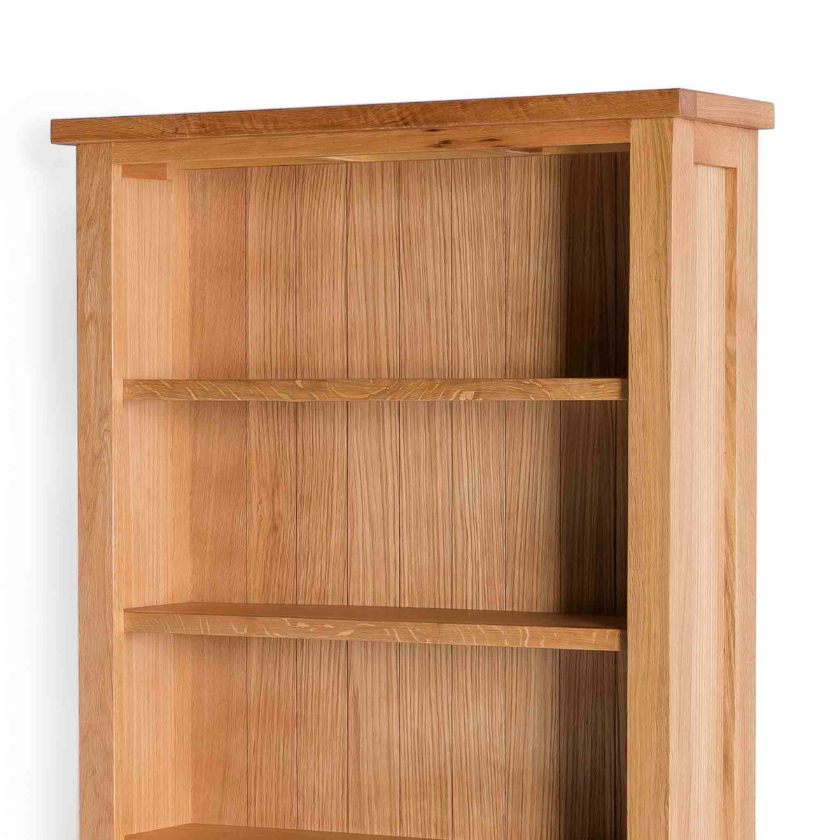London Oak Large Bookcase - Close up of top of bookcase