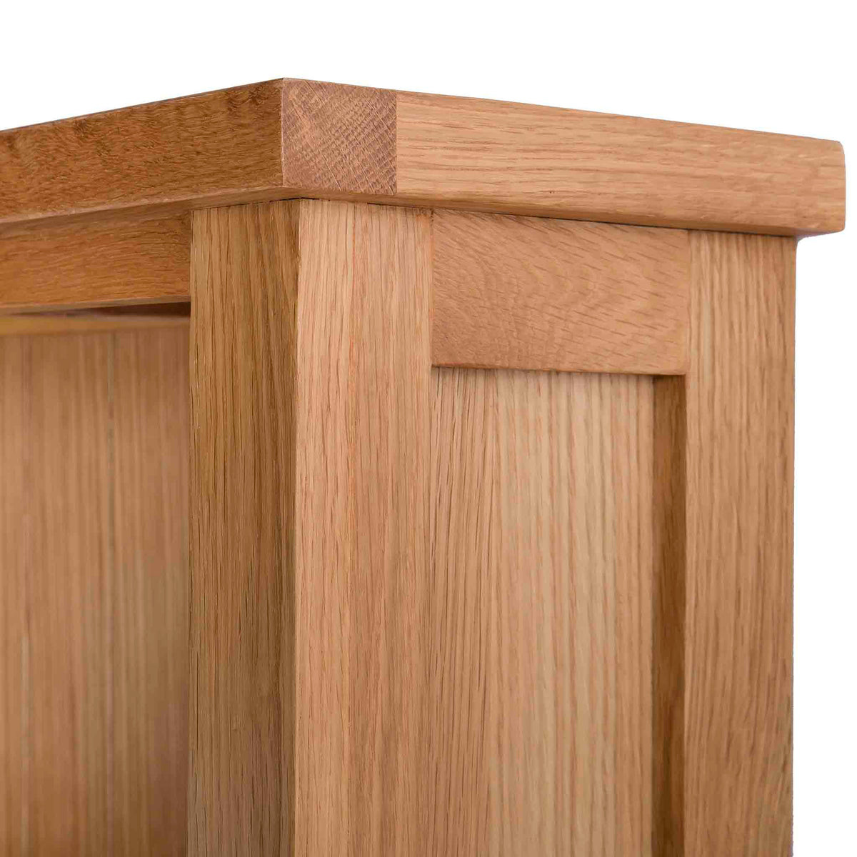 London Oak Slim Bookcase - Close up of side top of bookcase