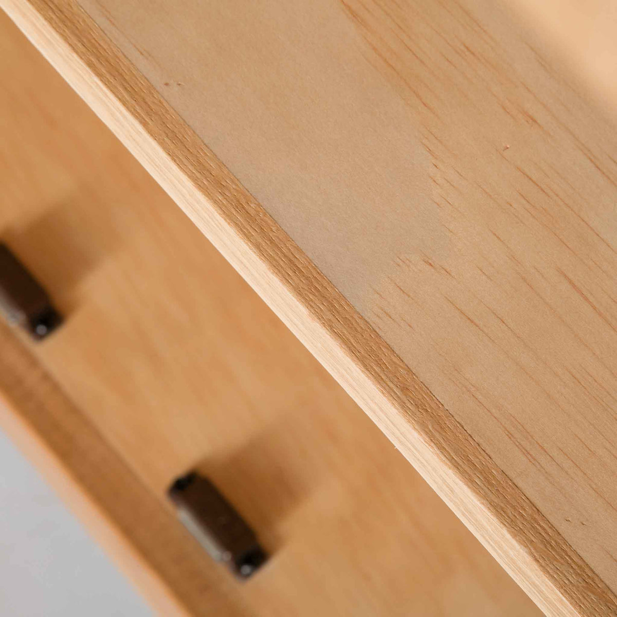 close up of the internal fixed shelf on the The London Oak Cupboard