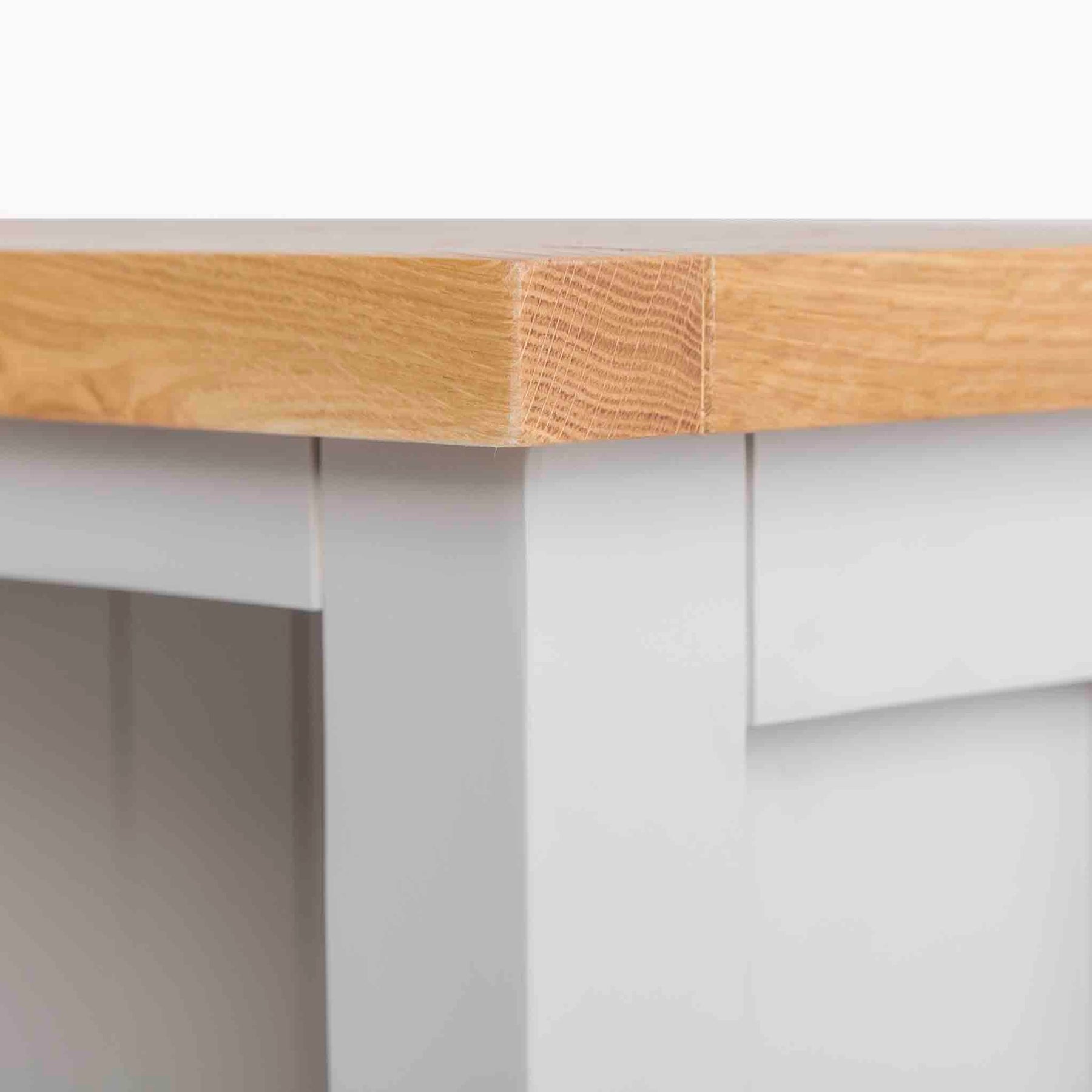 Farrow Grey Low Bookcase - Close up of Oak top on low bookcase