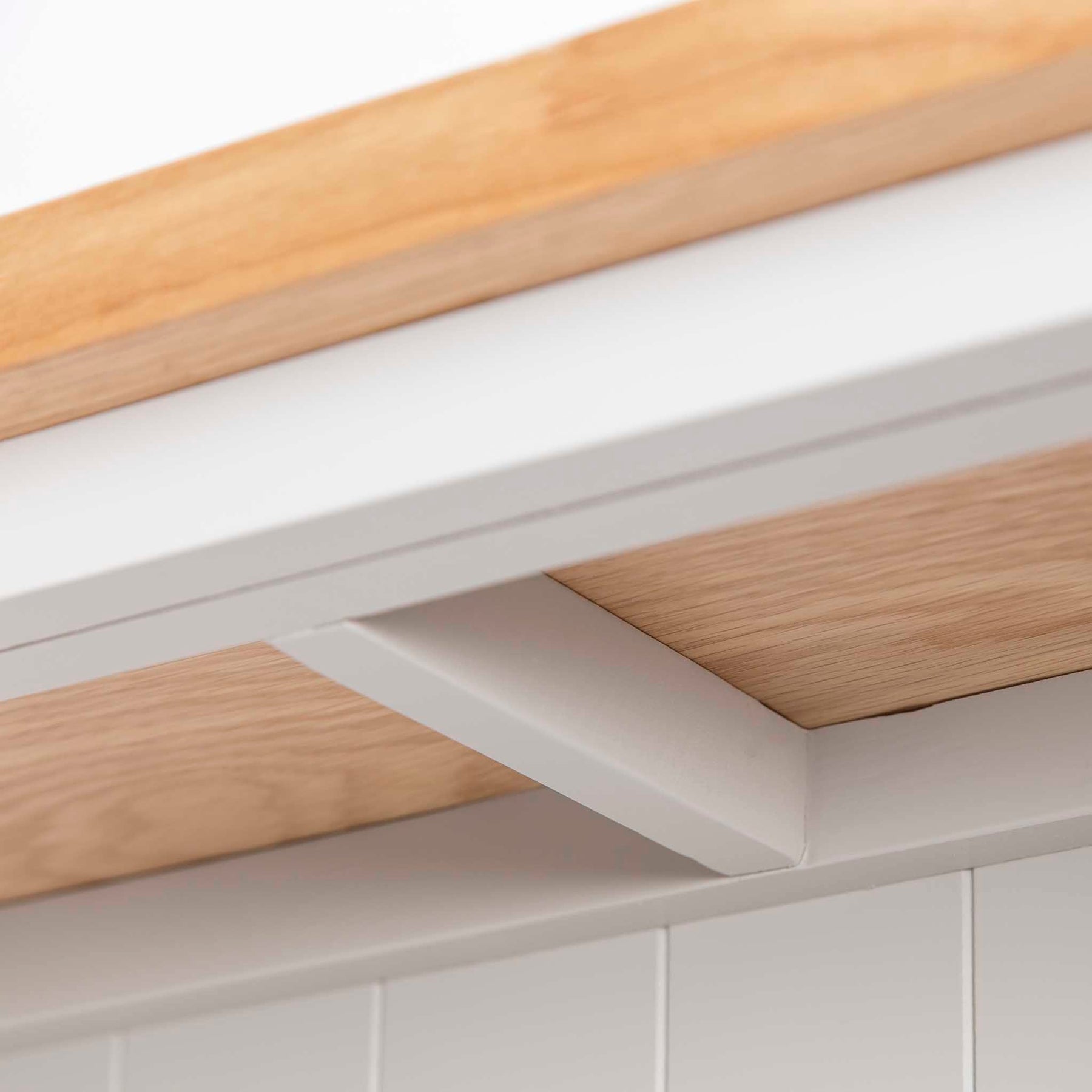 Underview of the oak top on the Farrow Grey Large Bookcase