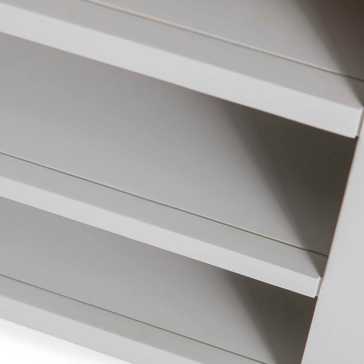 Farrow Grey Large Bookcase - Close up of shelf edges looking down