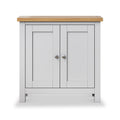 Farrow Grey Cupboard from Roseland Furniture - close up of wooden top - front view