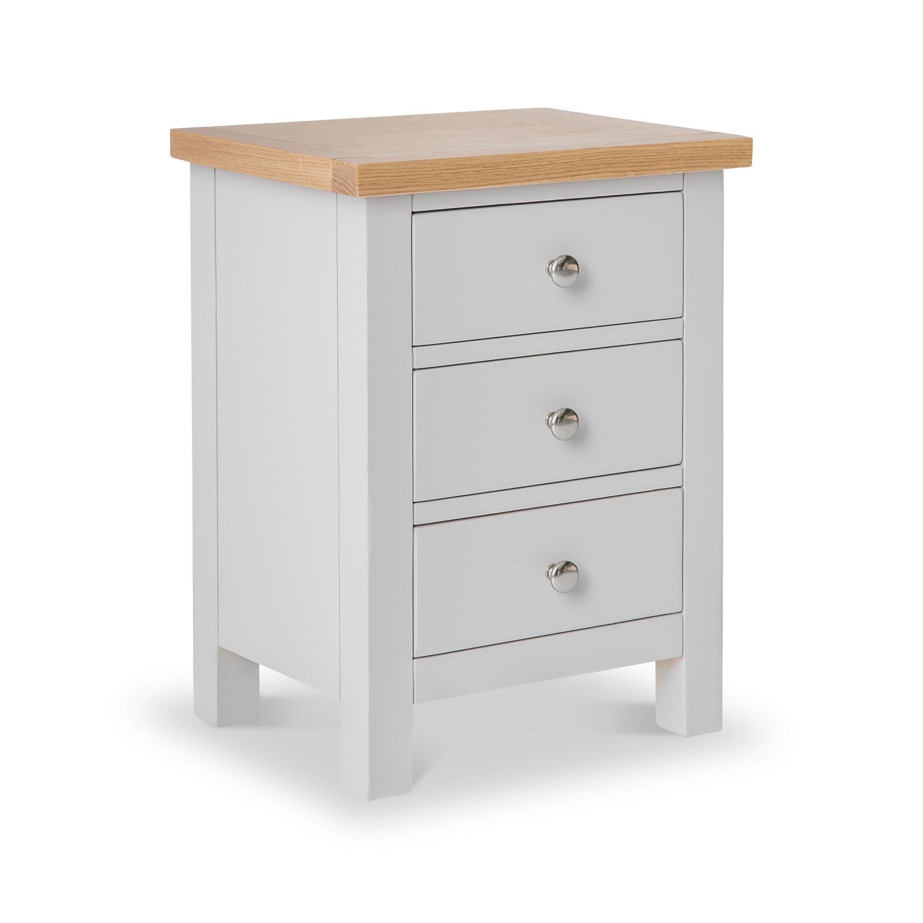 Farrow Grey Bedside Table from Roseland Furniture - angle view