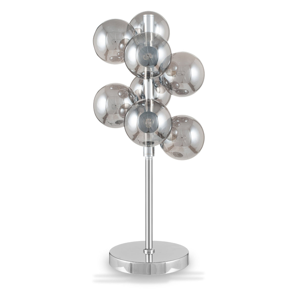 Vecchio Smoked Glass Orb and Chrome Table Lamp from Roseland